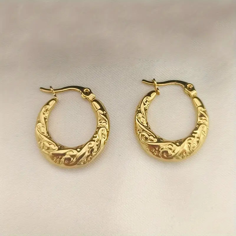 Gold 19mm Twist Pattern Creole Hoop Filigree Gypsy Earrings For Women