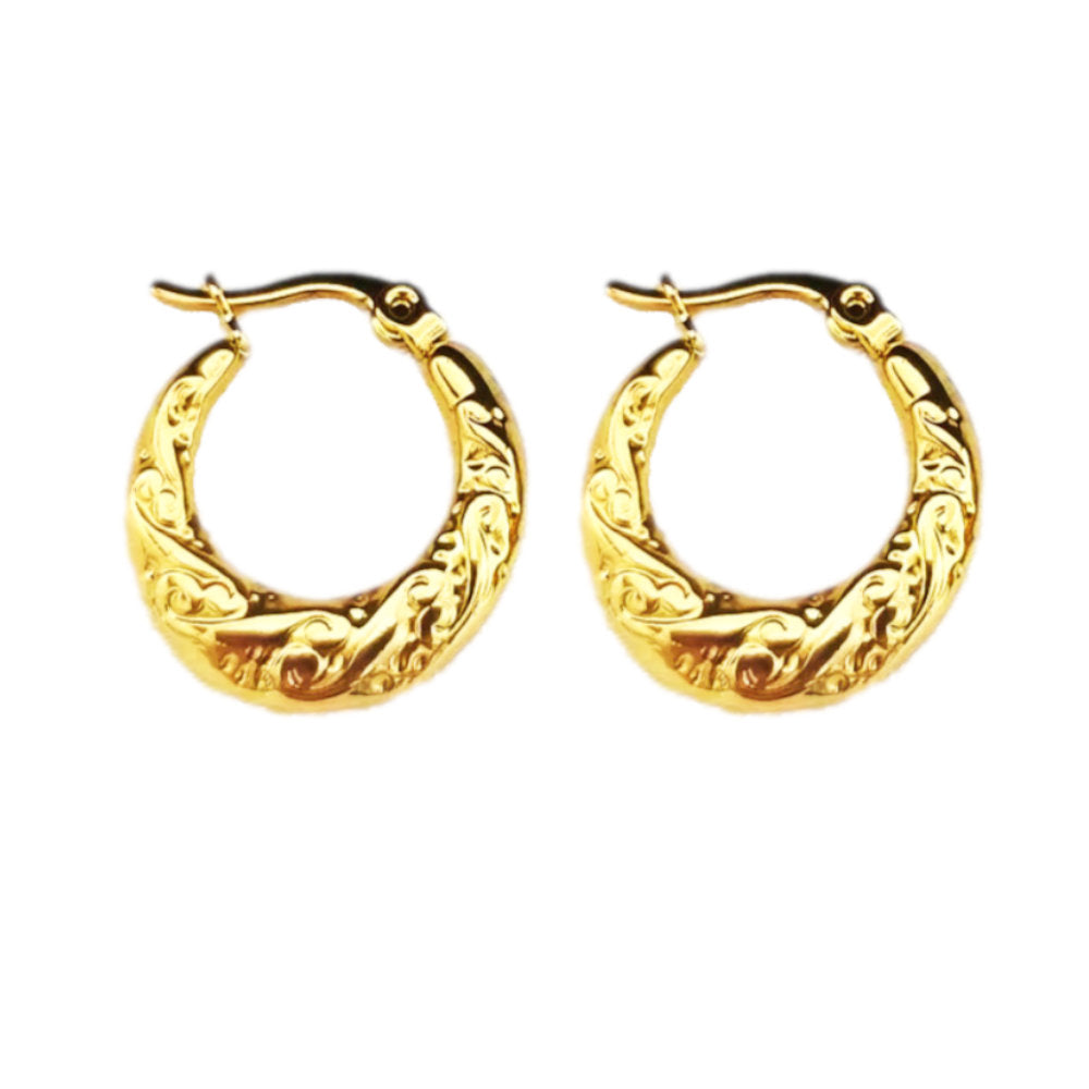 Gold 19mm Twist Pattern Creole Hoop Filigree Gypsy Earrings For Women