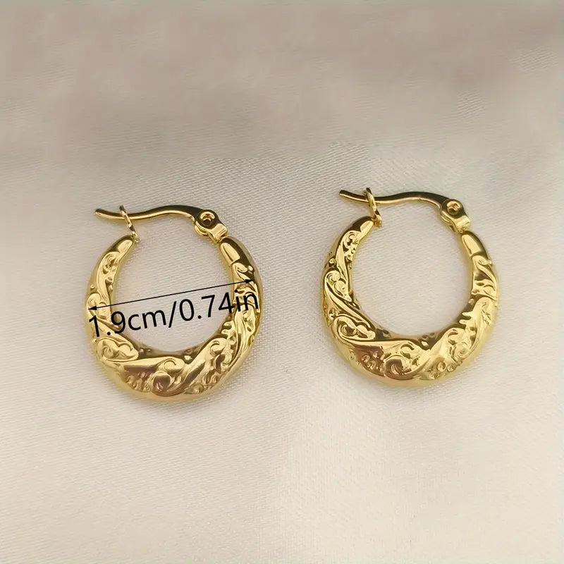 Gold 19mm Twist Pattern Creole Hoop Filigree Gypsy Earrings For Women