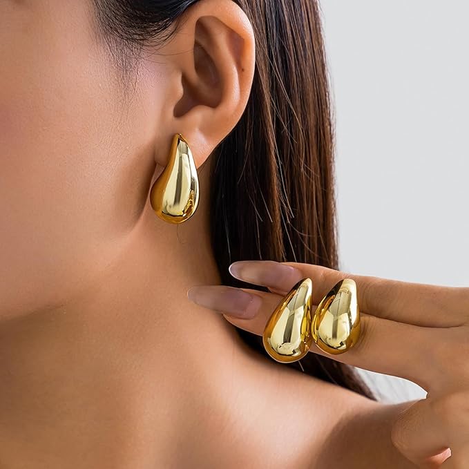 Chunky Gold Lightweight Waterdrop Teardrop Earrings for Her