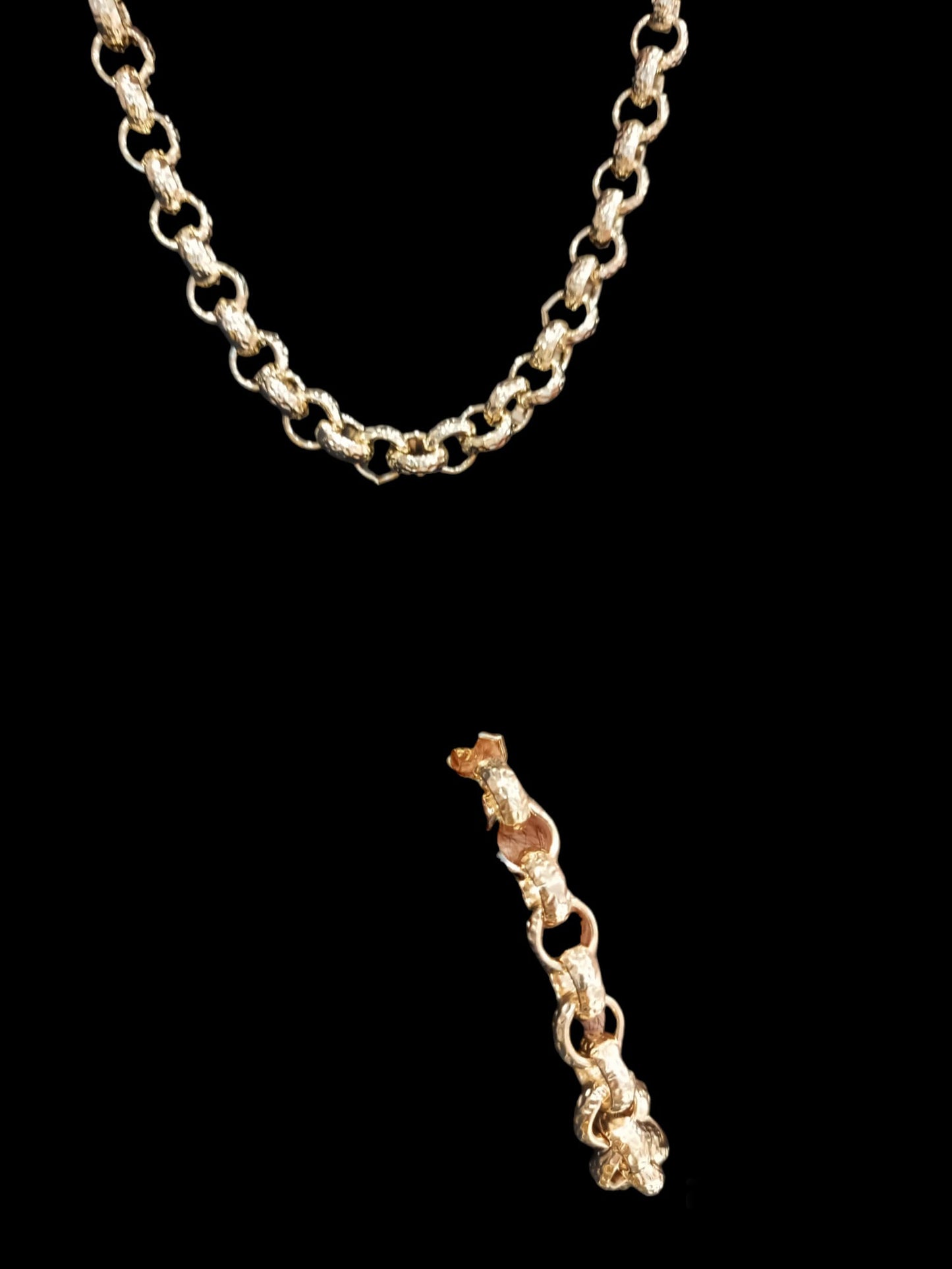 12mm Gold Diamond Cut Pattern Belcher Chain and Bracelet Set