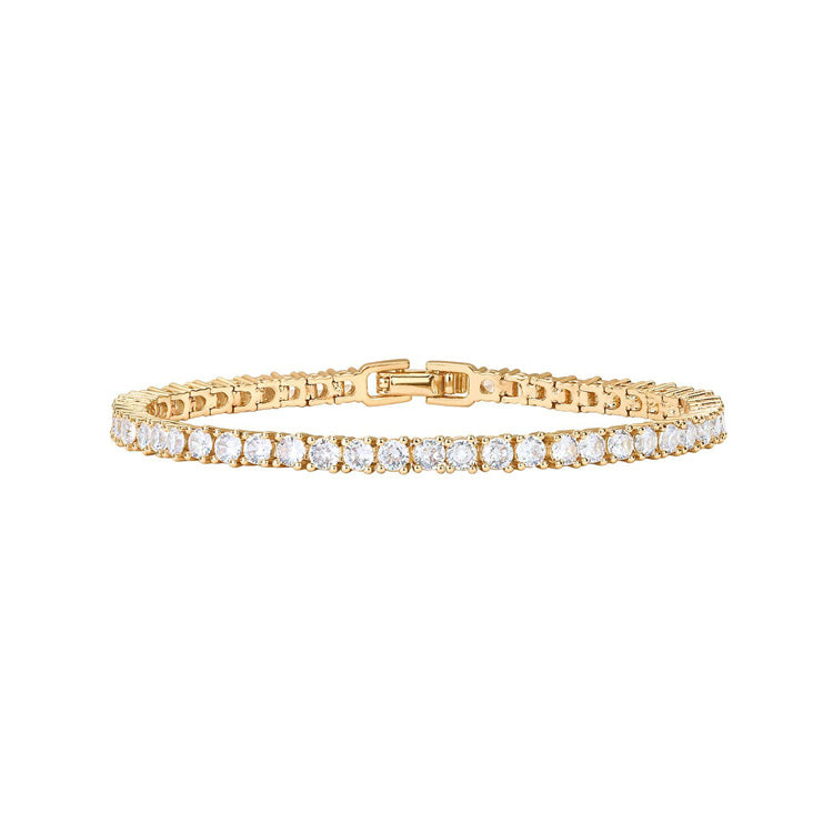 Gold CZ Tennis Bracelet for Women – Elegant Gold-Plated Cubic Zirconia Bracelet with Fold Over Clasp, Sparkling Statement Jewellery