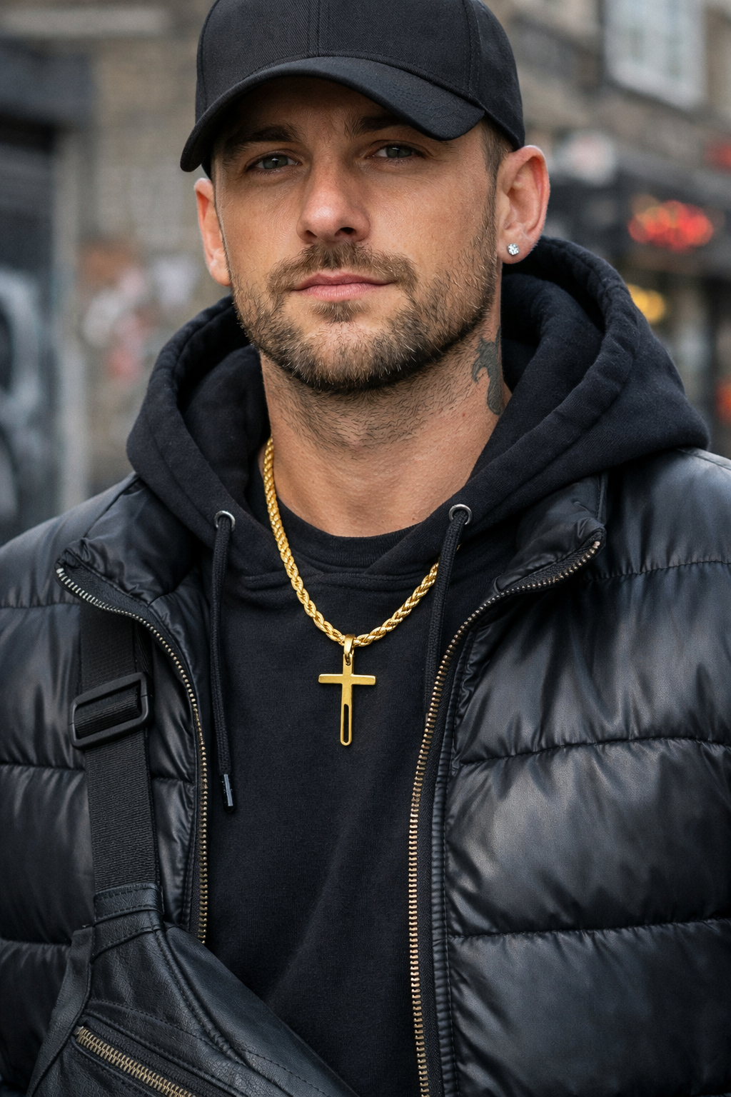 Gold Cross Pendant with 6mm Rope Chain (24”) – Unisex
