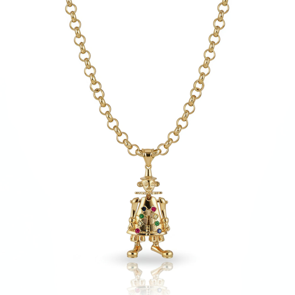 New Gold Large 3D Clown Pendant Belcher Necklace