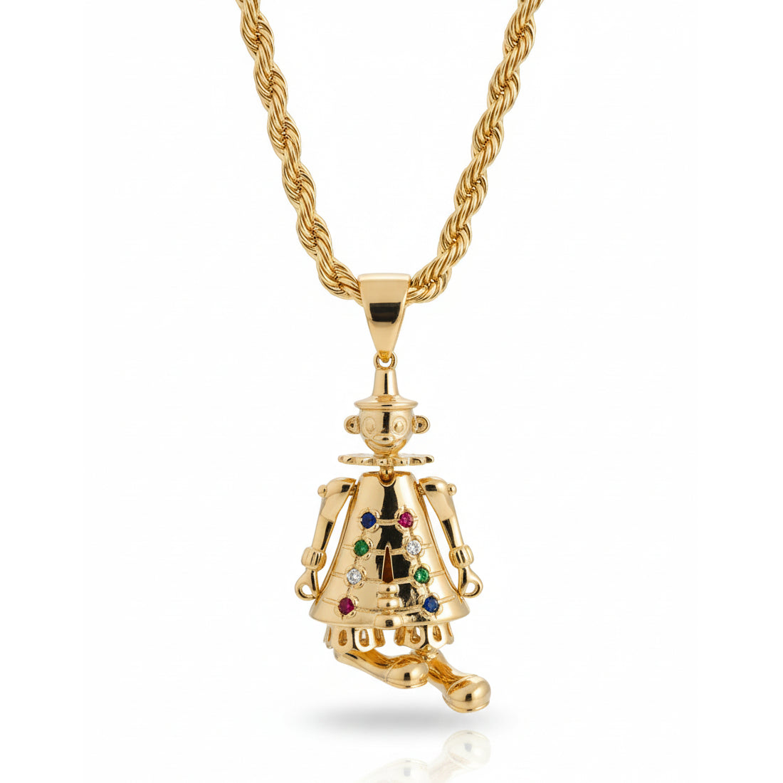 Gold Large 3D Clown Pendant Rope Necklace