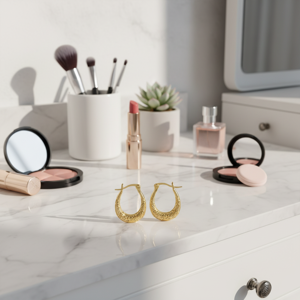 Gold Plated Filigree Oval Hoop Earrings – Lightweight Fashion Earrings for Women