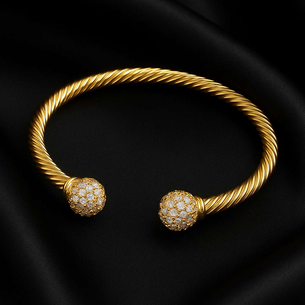 Gold Torque Bracelet with CZ Adjustable Unisex Bracelet
