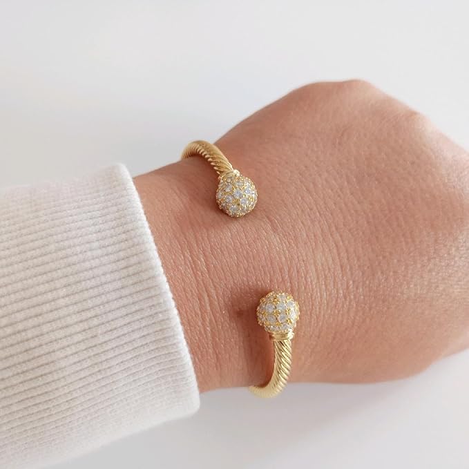 Gold Torque Bracelet with CZ Adjustable Unisex Bracelet