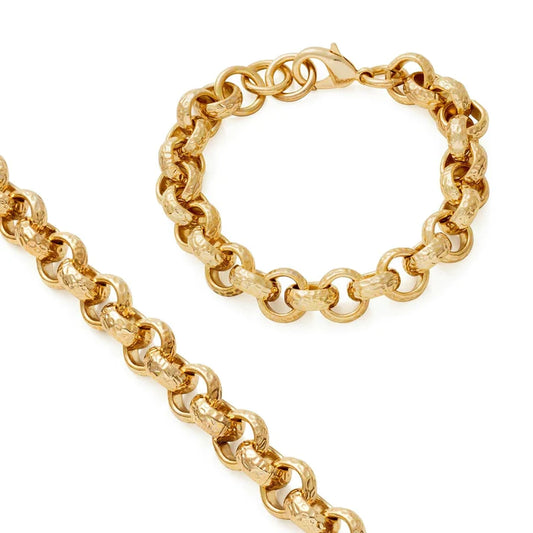 12mm Gold Diamond cut pattern Belcher chain and bracelet set