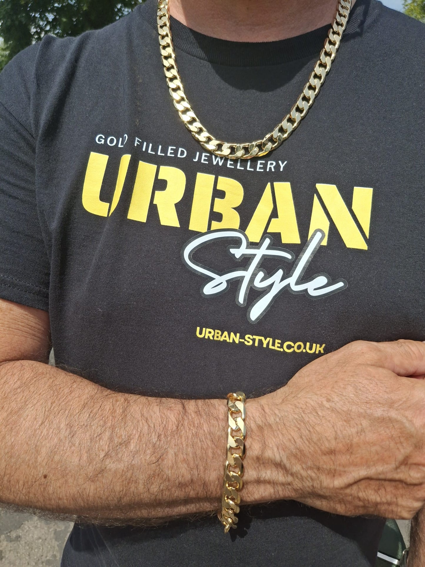 12mm Gold Cuban Curb Necklace and Bracelet Set