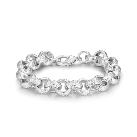 12mm White Gold Pattern Belcher Bracelet - Unisex