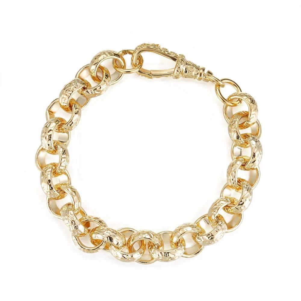 12mm Gold Diamond Cut Hammered Patterned Belcher Chain and Bracelet Set with Albert Clasp