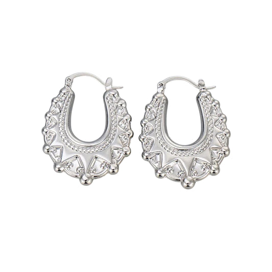 25x30mm Silver Oval Gypsy Creole Hoop Earrings For Women