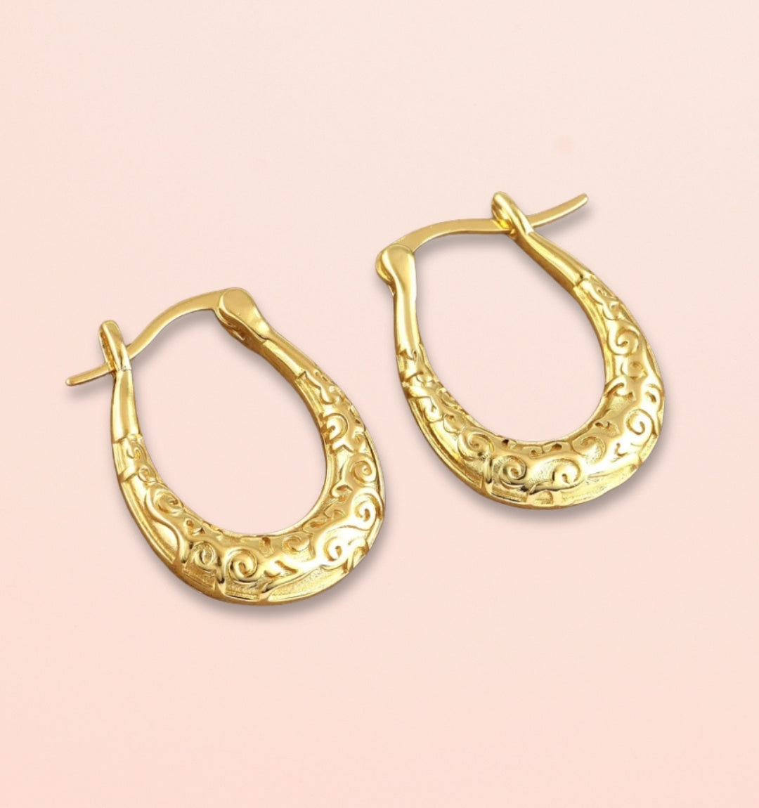 Gold Plated Filigree Oval Hoop Earrings – Lightweight Fashion Earrings for Women
