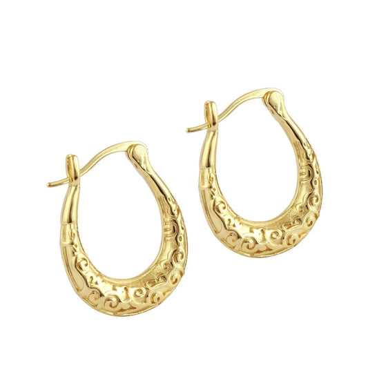 Gold Plated Filigree Oval Hoop Earrings – Lightweight Fashion Earrings for Women