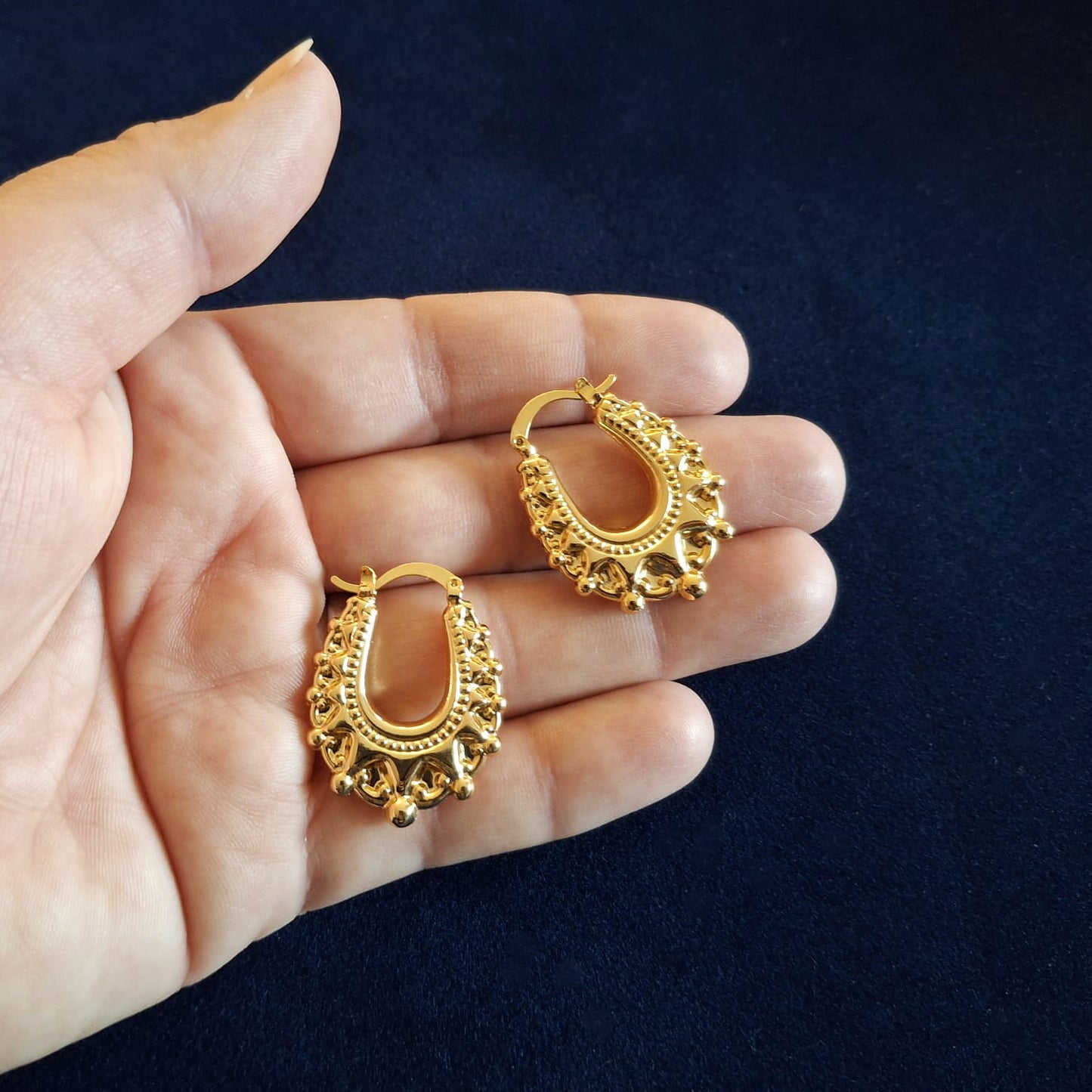 25x30mm Gold Oval Gypsy Creole Hoop Earrings For Women