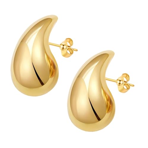 Chunky Gold Hoop Earrings for Women, Lightweight Waterdrop Teardrop Earrings for Her