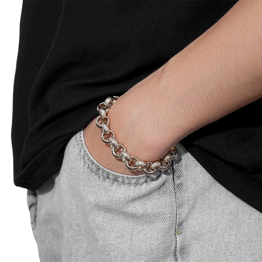 12mm White Gold Pattern Belcher Bracelet - Unisex