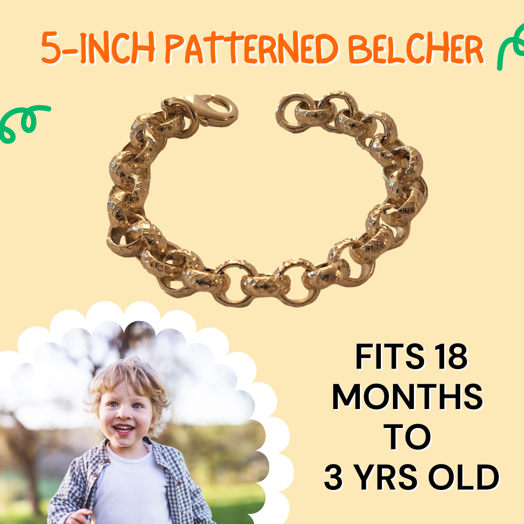 Baby Belcher Gold 8mm Diamond Cut Patterned Belcher Bracelet 5-inch Kids