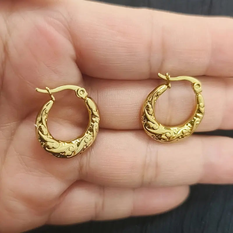 Gold 19mm Twist Pattern Creole Hoop Gypsy Earrings For Women