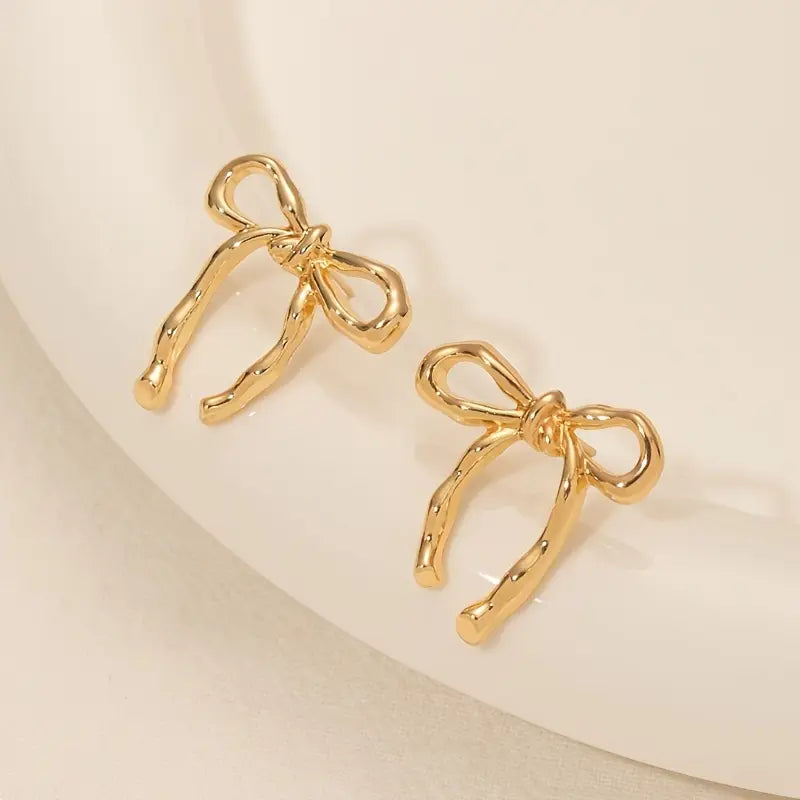 Gold Bowknot Stud Earrings – Dainty Gold Plated Bow Earrings for Women, Cute Lightweight Everyday Jewellery