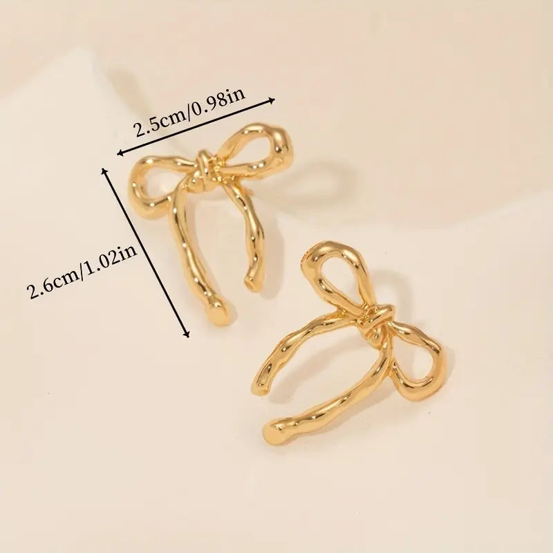 Gold Bowknot Stud Earrings – Dainty Gold Plated Bow Earrings for Women, Cute Lightweight Everyday Jewellery