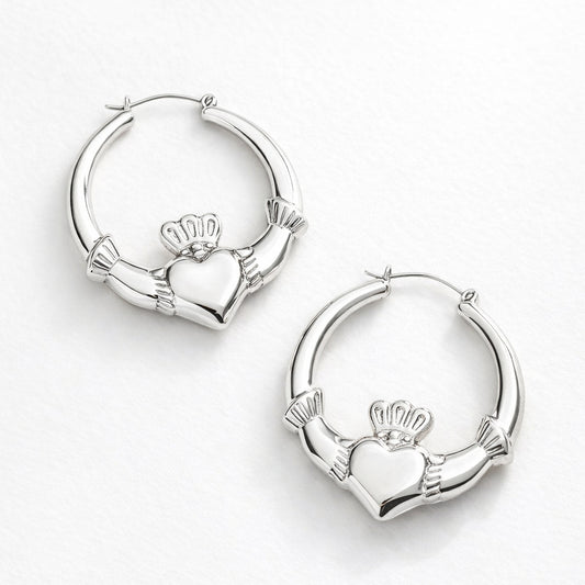 Silver 61mm Large Claddagh Hoop Earrings For Women