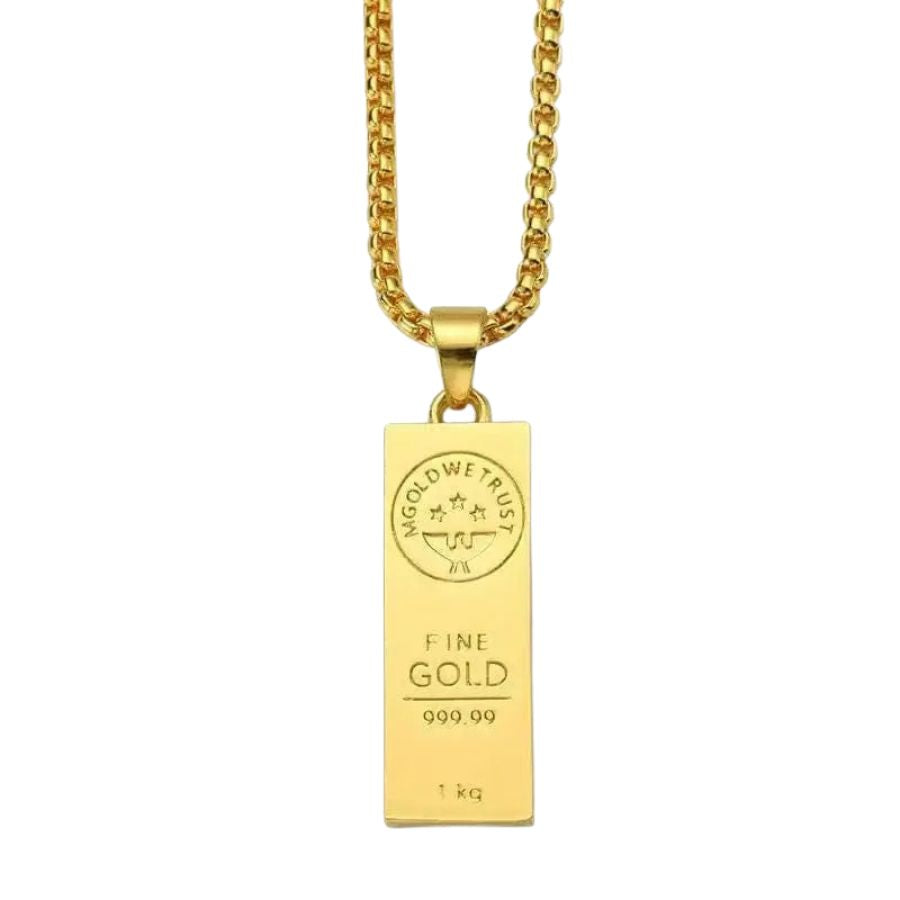 Gold Bar Ingot Pendant Necklace for Men