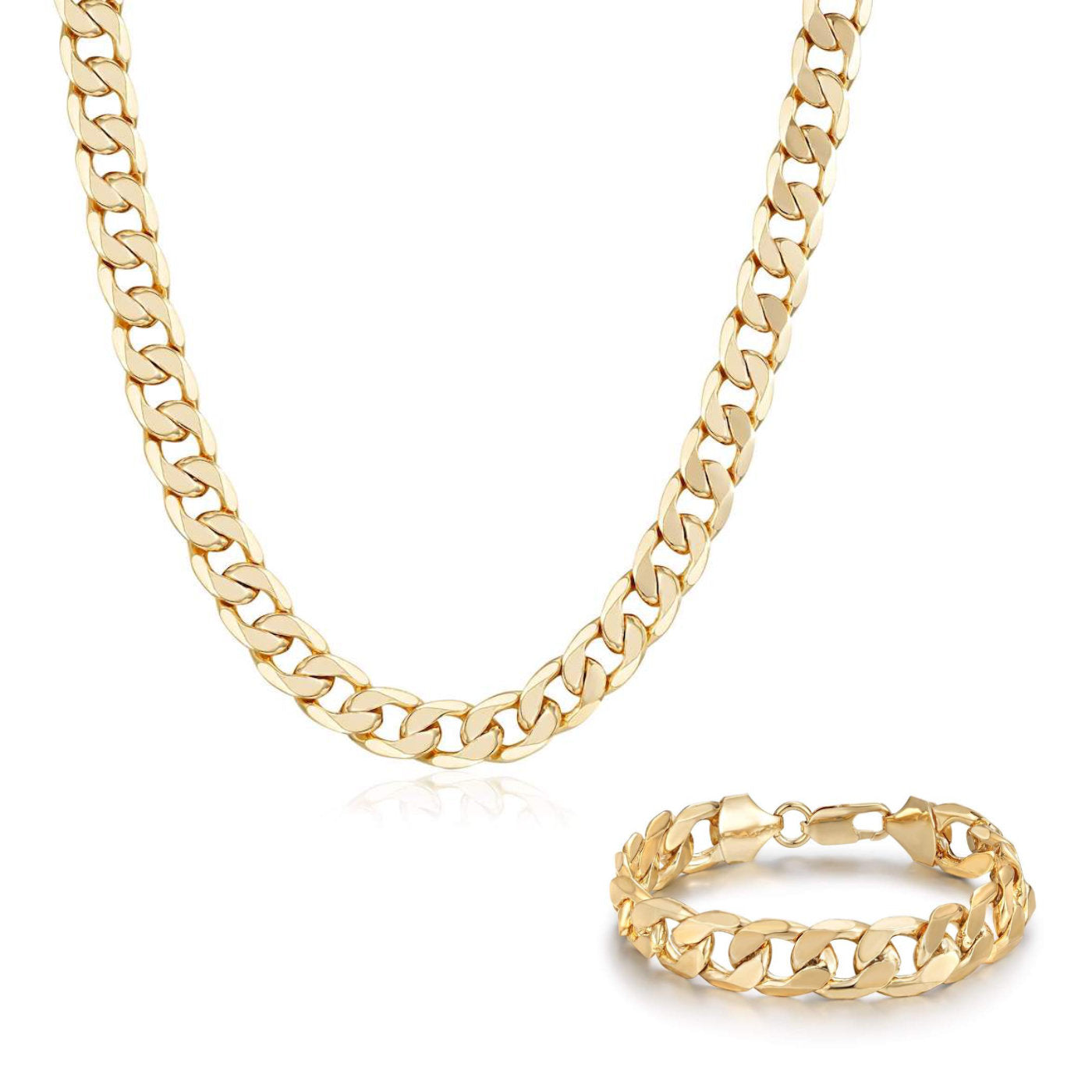 Men's Gold Cuban Set Chain and Bracelet