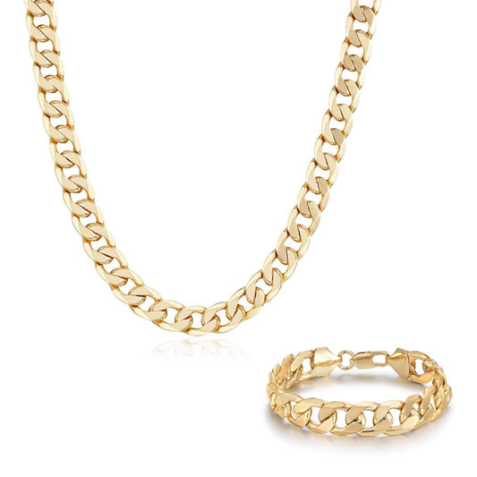 Men's Gold Cuban Set Chain and Bracelet