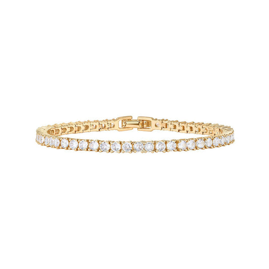 Gold CZ Tennis Bracelet for Women – Elegant Gold-Plated Cubic Zirconia Bracelet with Fold Over Clasp, Sparkling Statement Jewellery