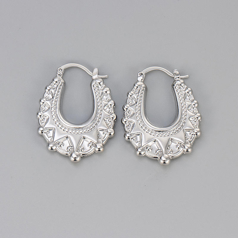 25x30mm Silver Oval Gypsy Creole Hoop Earrings For Women