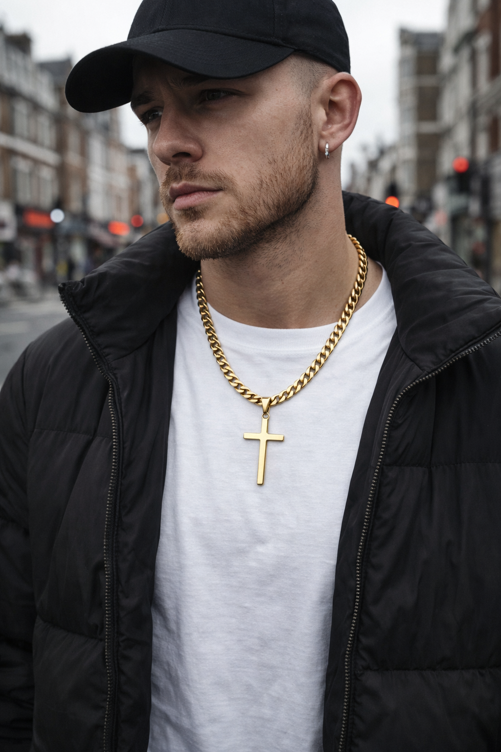 Gold Cross Pendant with 9mm Cuban Chain (24”) – Unisex
