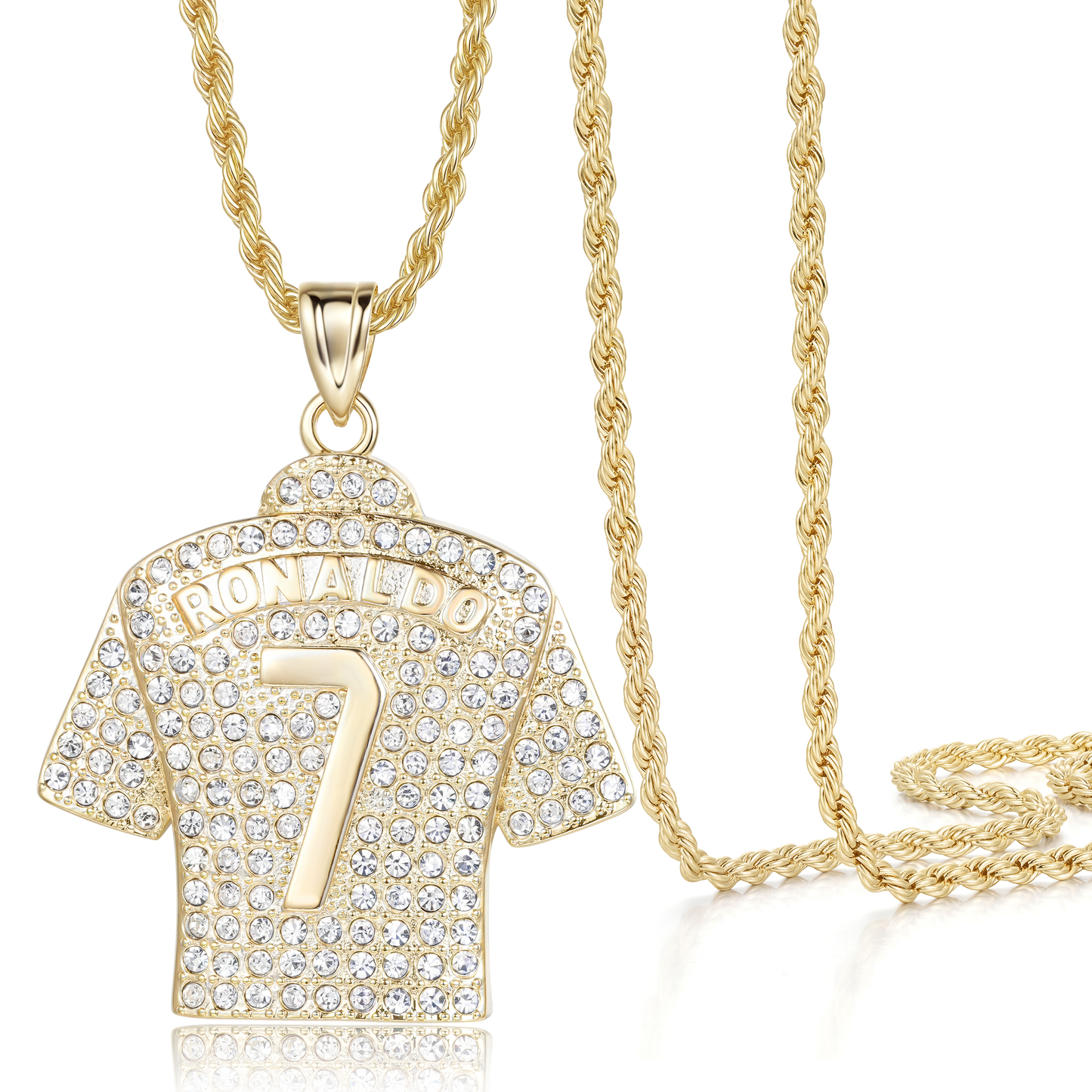 Gold Ronaldo Jersey Number 7 Necklace CR7 Football Necklace for Men Teens Kids Pendant Hip Hop Necklace