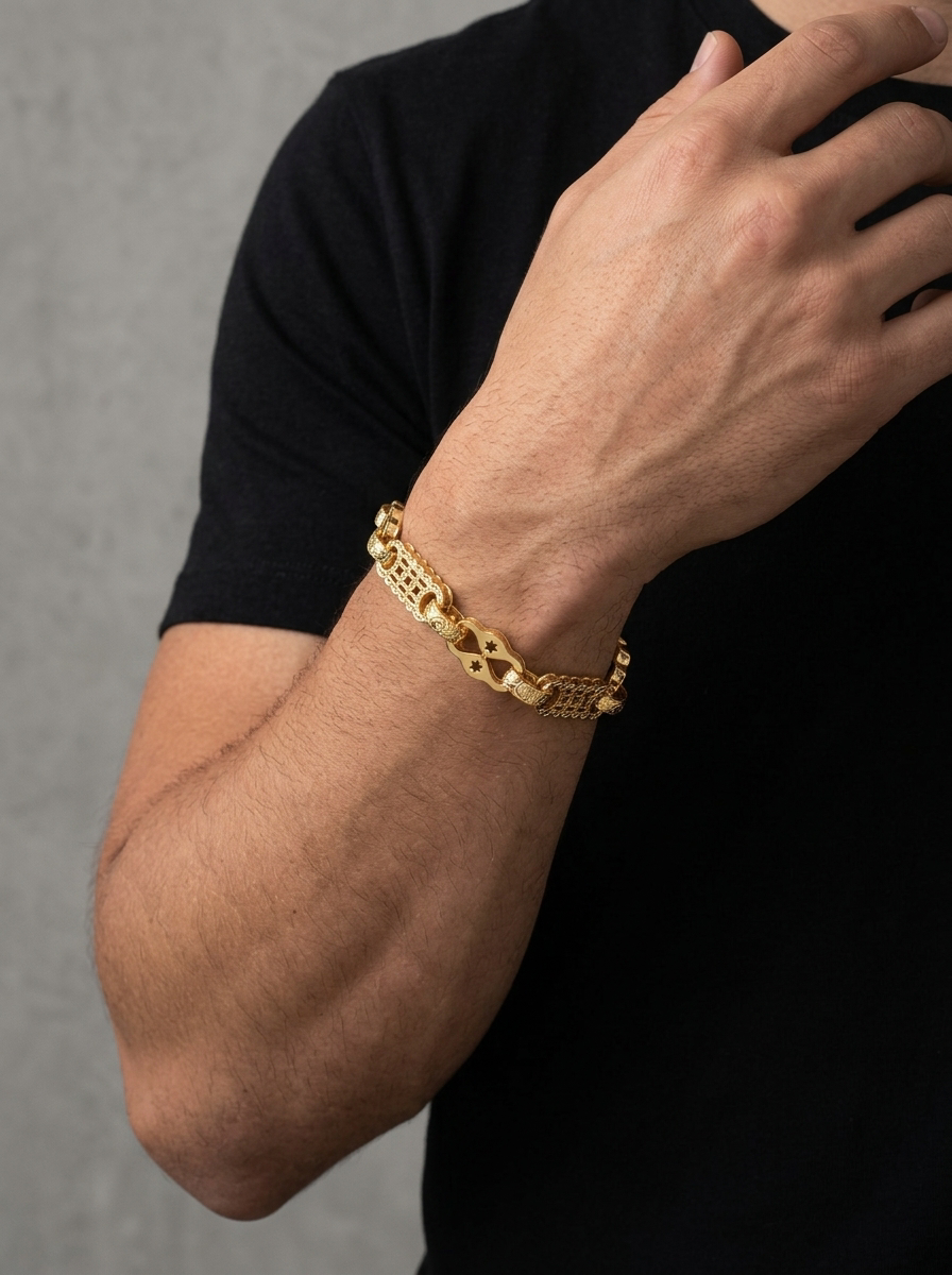 Gold Filled 3D Stars and Bars Bracelet Chunky