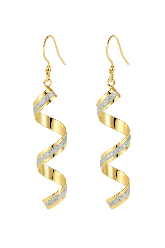 Gold Spiral Dangling Earrings Long Twist Drop Fashion
