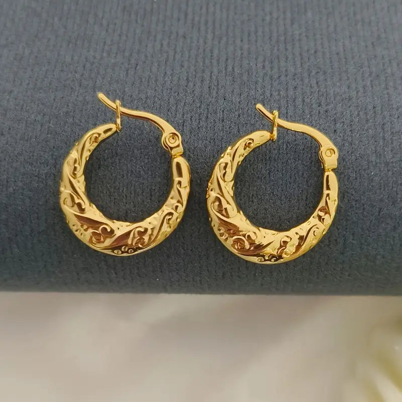 Gold 19mm Twist Pattern Creole Hoop Gypsy Earrings For Women