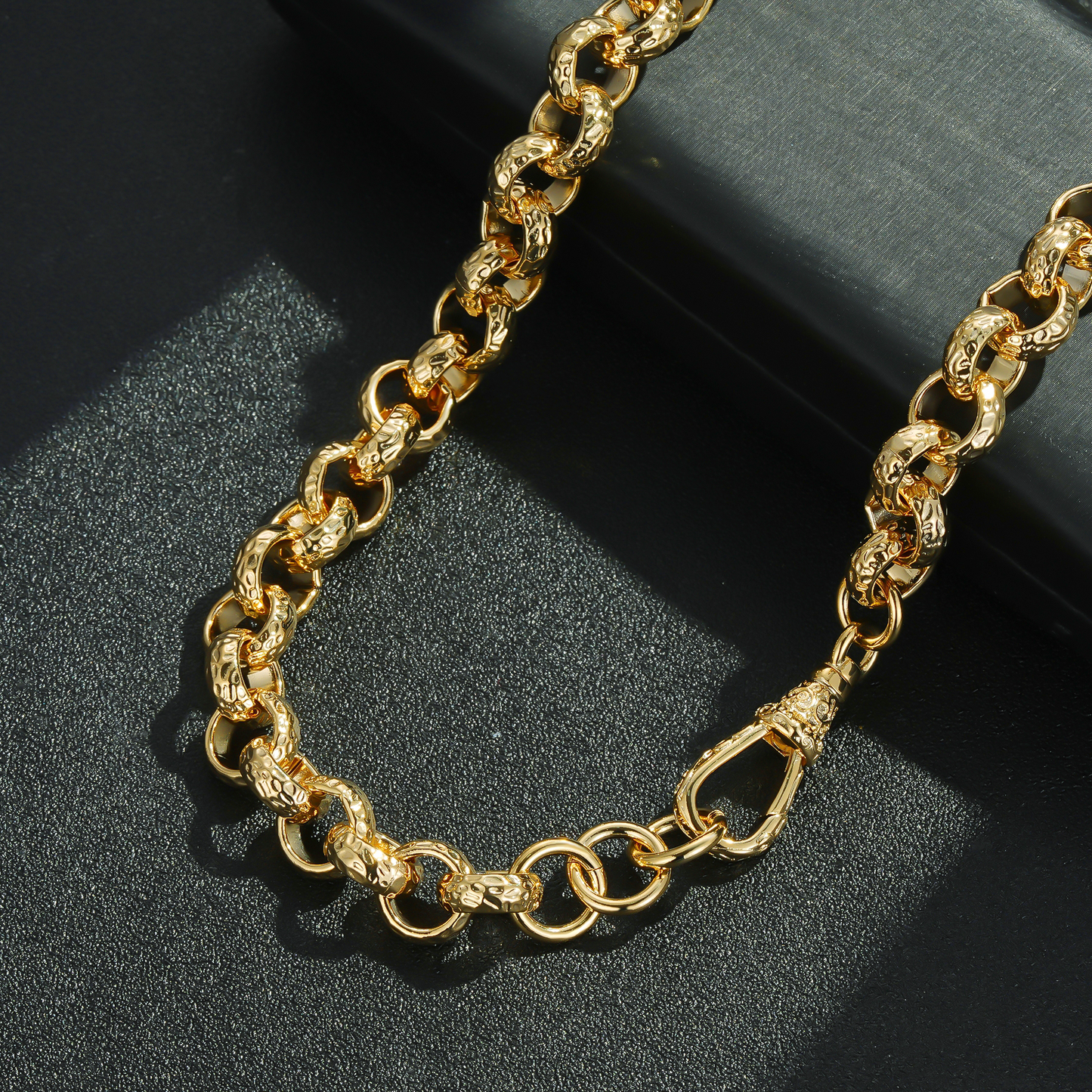 12mm Gold Diamond Cut Pattern Albert Clasp Belcher Chain