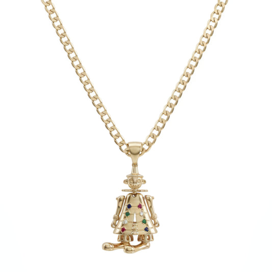Gold Large 3D Clown Pendant with Cuban Chain Necklace