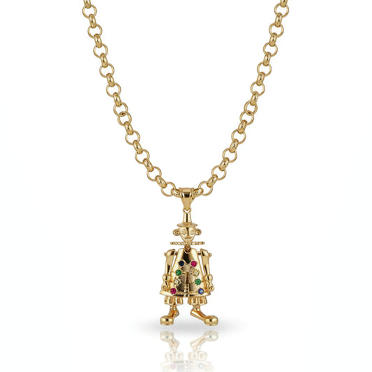 New Gold Large 3D Clown Pendant Belcher Necklace