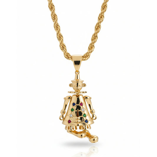 Gold Large 3D Clown Pendant Rope Necklace