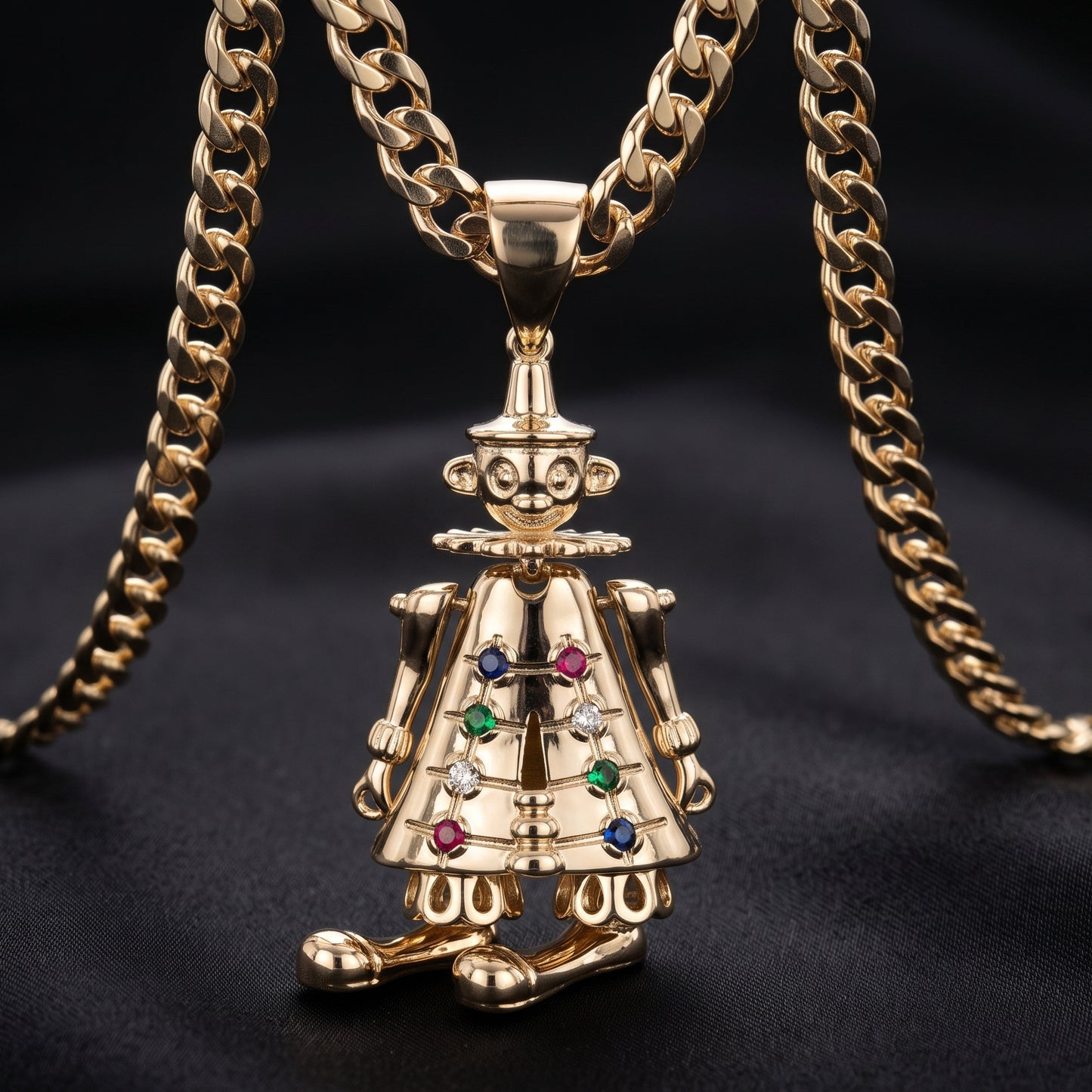 Gold Large 3D Clown Pendant with Cuban Chain Necklace
