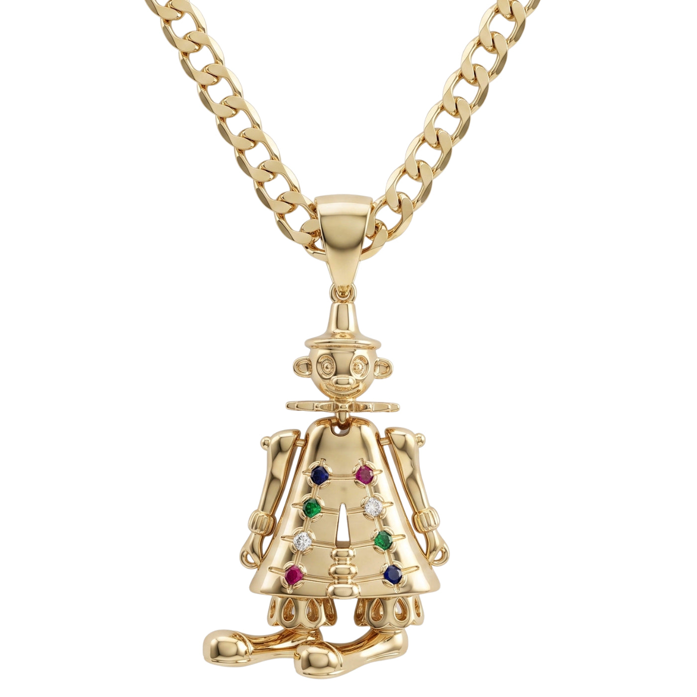 Gold Large 3D Clown Pendant with Cuban Chain Necklace
