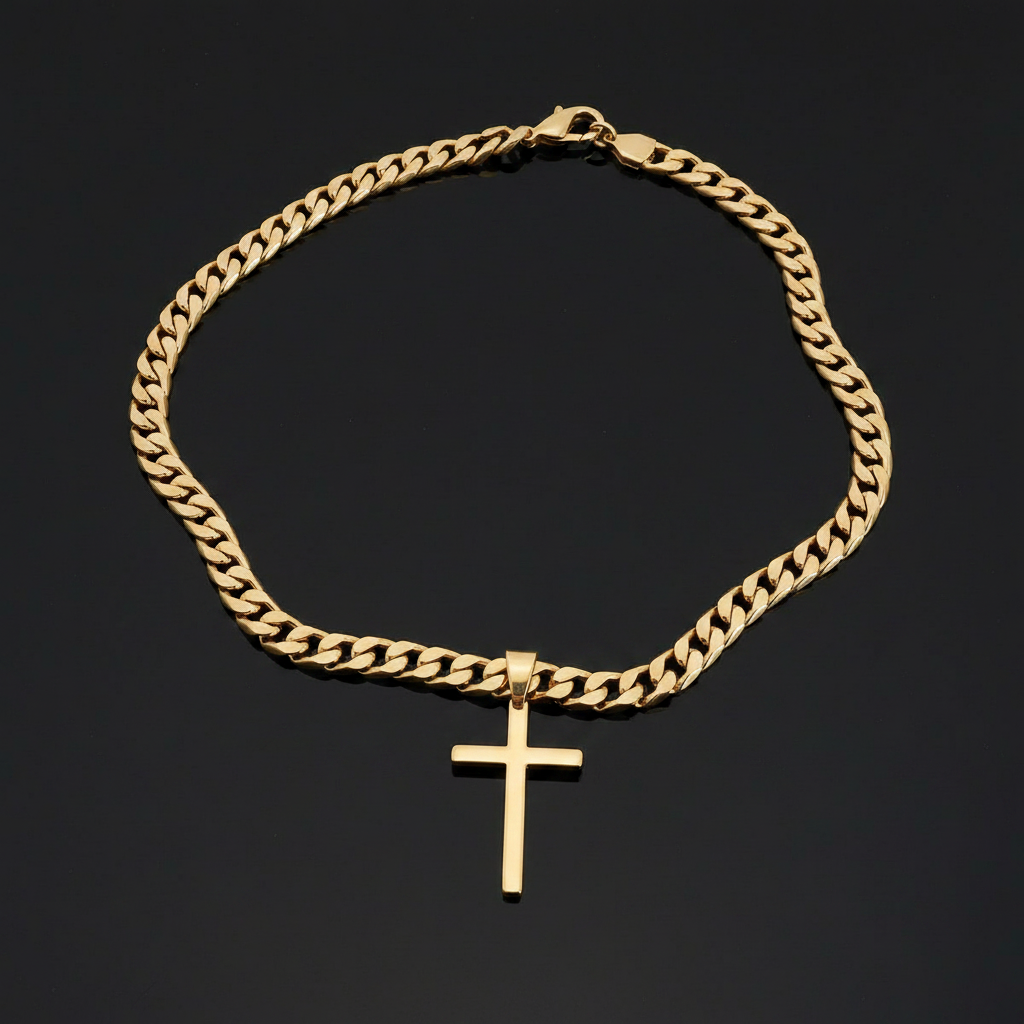 Gold Cross Pendant with 9mm Cuban Chain (24”) – Unisex