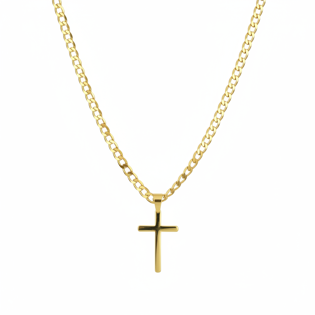 Gold Cross Pendant with 6mm Cuban Chain (24”) – Unisex