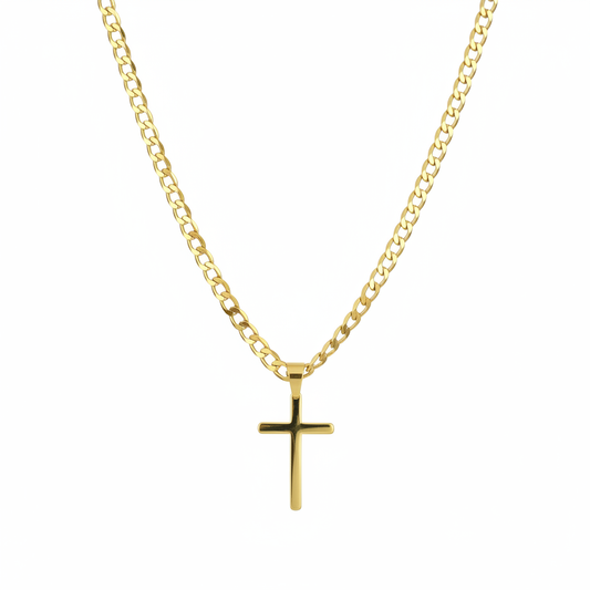 Gold Cross Pendant with 6mm Cuban Chain (24”) – Unisex