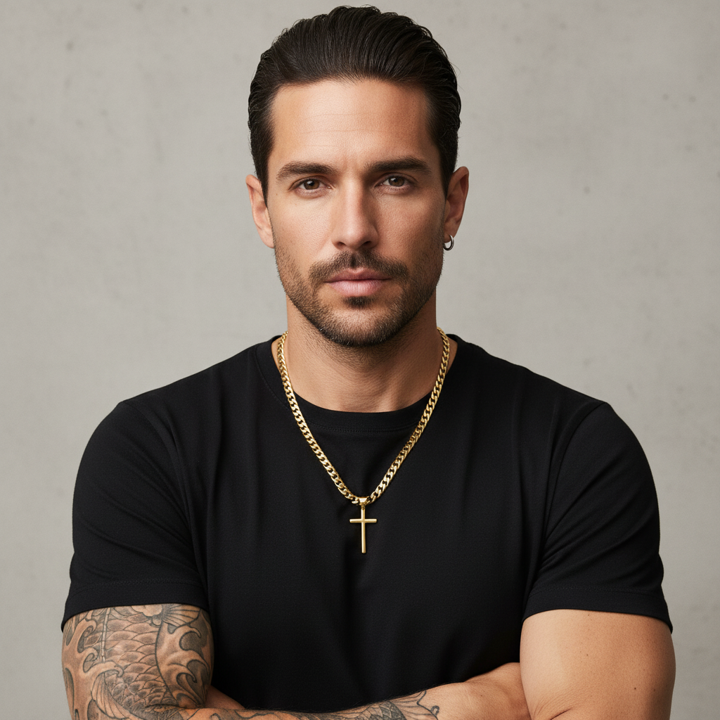 Gold Cross Pendant with 9mm Cuban Chain (24”) – Unisex