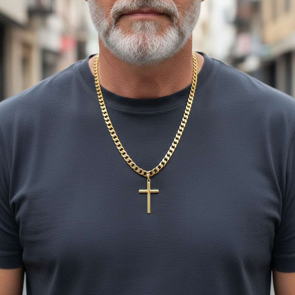 Gold Cross Pendant with 9mm Cuban Chain (24”) – Unisex
