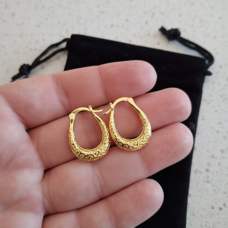 Gold Plated Filigree Oval Hoop Earrings – Lightweight Fashion Earrings for Women