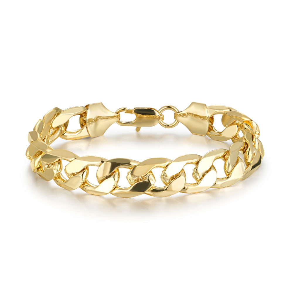 12mm Mens Gold Cuban Curb Bracelet